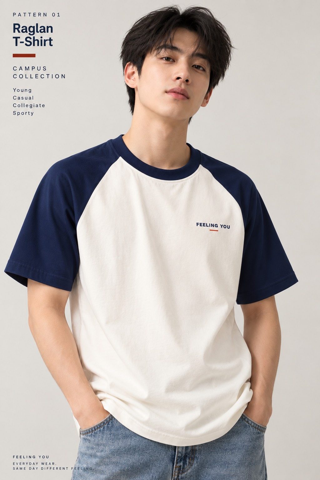 CAMPUS Raglan T-Shirt สี Ivory / Navy