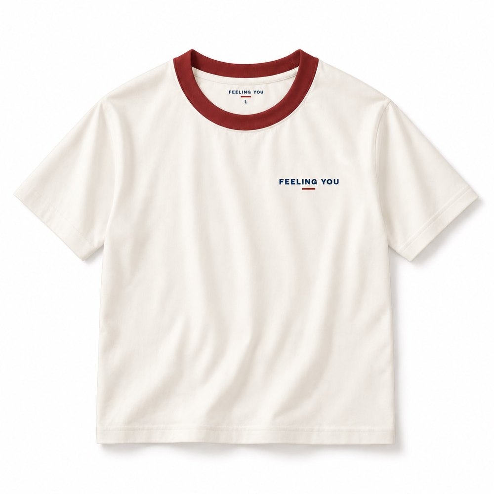 ESSENTIAL Single Ringer T-Shirt สี Ivory / Brick Red