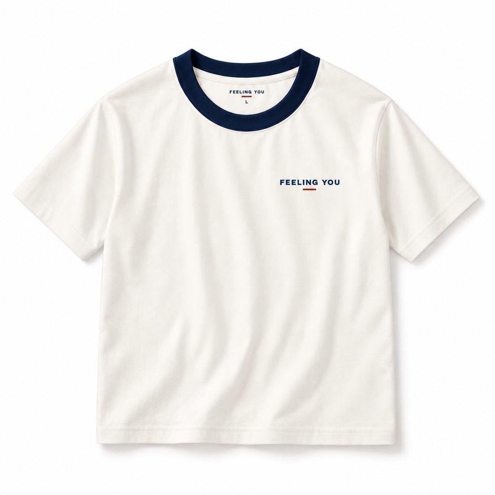 ESSENTIAL Single Ringer T-Shirt สี Ivory / Navy